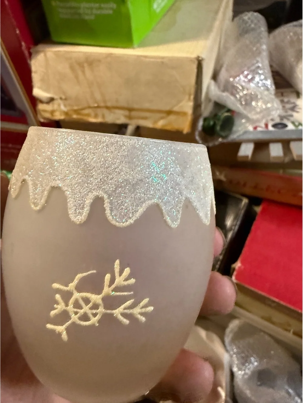 Boscovs Holiday Frosted Glass Candle Holder with Snowflake Design [COPY]